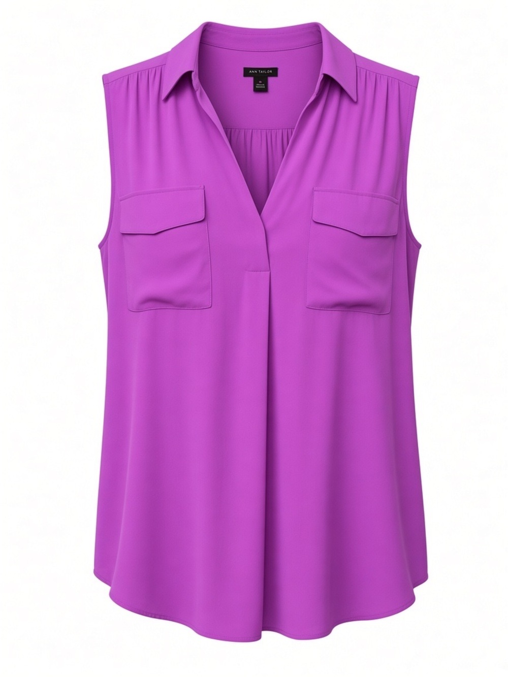 NWT Ann Taylor Sleeveless Split V-Neck Pocket Top Semi Sheer Purple Sz XL | NWT